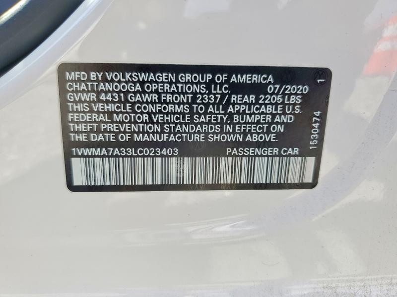 Aukcja sprzedaży 2020 Volkswagen Passat, vin: 1VWMA7A33LC023403, numer aukcji: 66522176