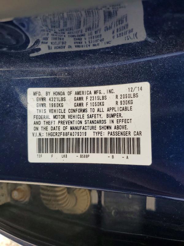 63368546 :رقم المزاد ، 1HGCR2F88FA079319 vin ، 2015 Honda Accord مزاد بيع