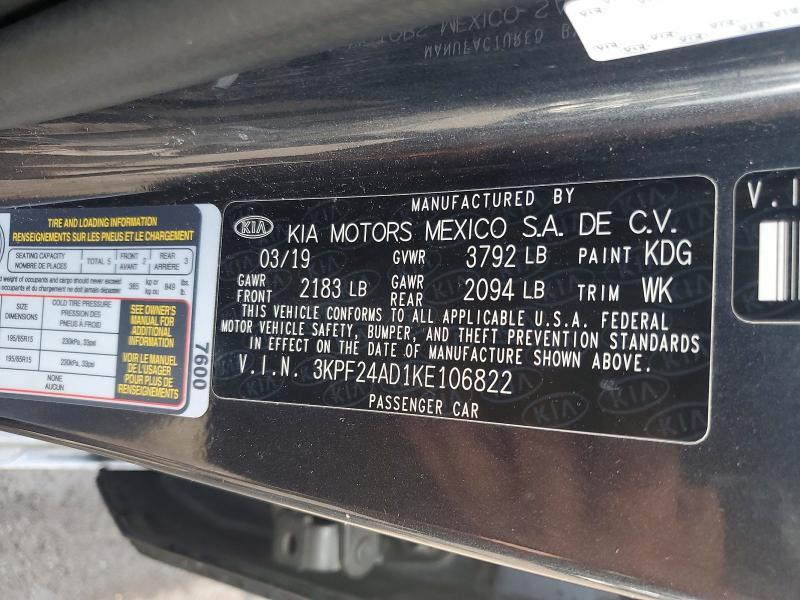 Продаж на аукціоні авто 2019 Kia Forte, vin: 3KPF24AD1KE106822, номер лоту: 66646496
