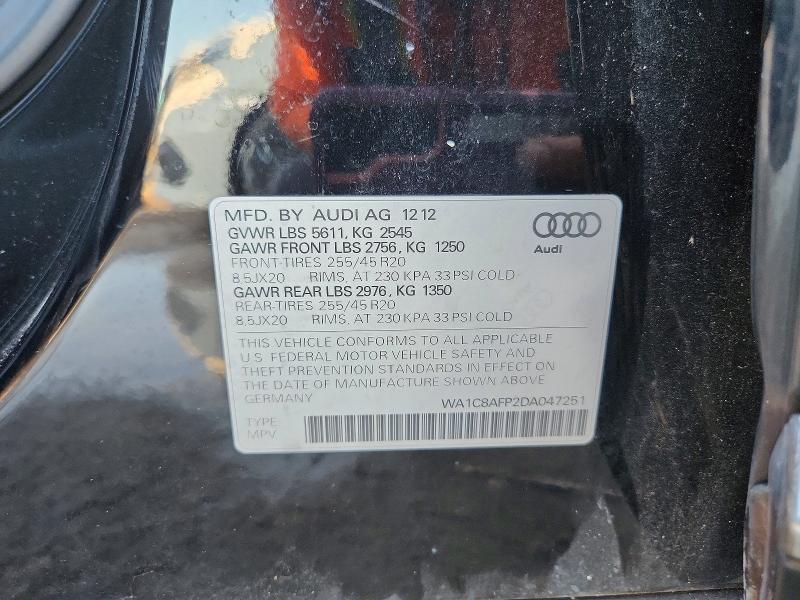 2013 Audi Q5 მანქანა იყიდება აუქციონზე, vin: WA1C8AFP2DA047251, აუქციონის ნომერი: 65136846