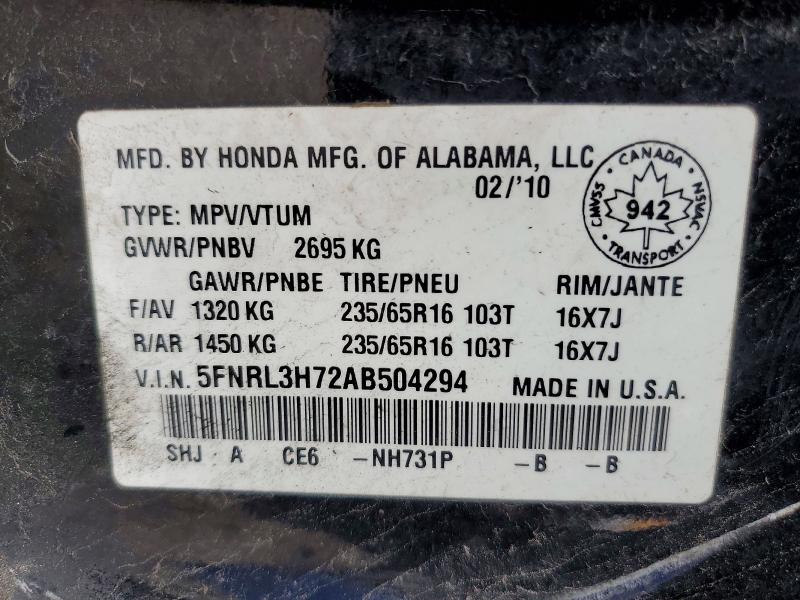 Продаж на аукціоні авто 2010 Honda Odyssey, vin: 5FNRL3H72AB504294, номер лоту: 62391766