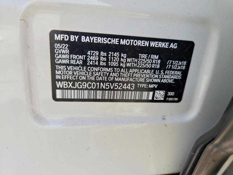 Aukcja sprzedaży 2022 Bmw X1, vin: WBXJG9C01N5V52443, numer aukcji: 65495456