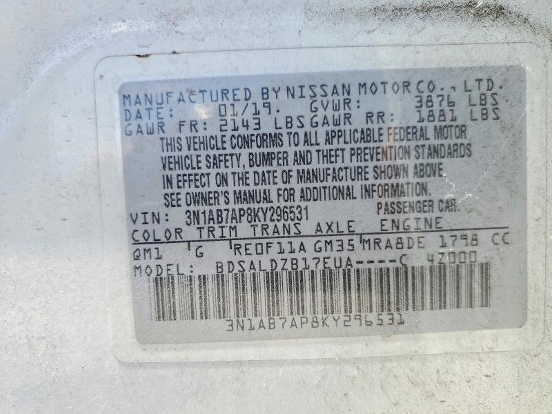 Aukcja sprzedaży 2019 Nissan Sentra, vin: 3N1AB7AP8KY296531, numer aukcji: 63751816