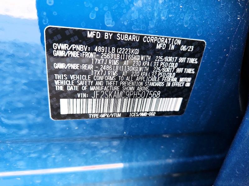 Продаж на аукціоні авто 2023 Subaru Forester, vin: JF2SKAMC9PH507568, номер лоту: 65099856