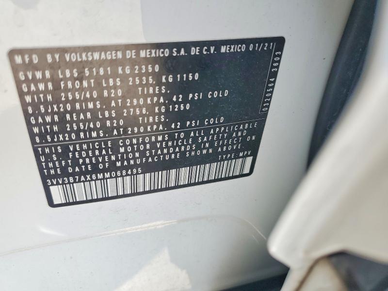 Продажа на аукционе авто 2021 Volkswagen Tiguan, vin: 3VV3B7AX6MM068495, номер лота: 65496736