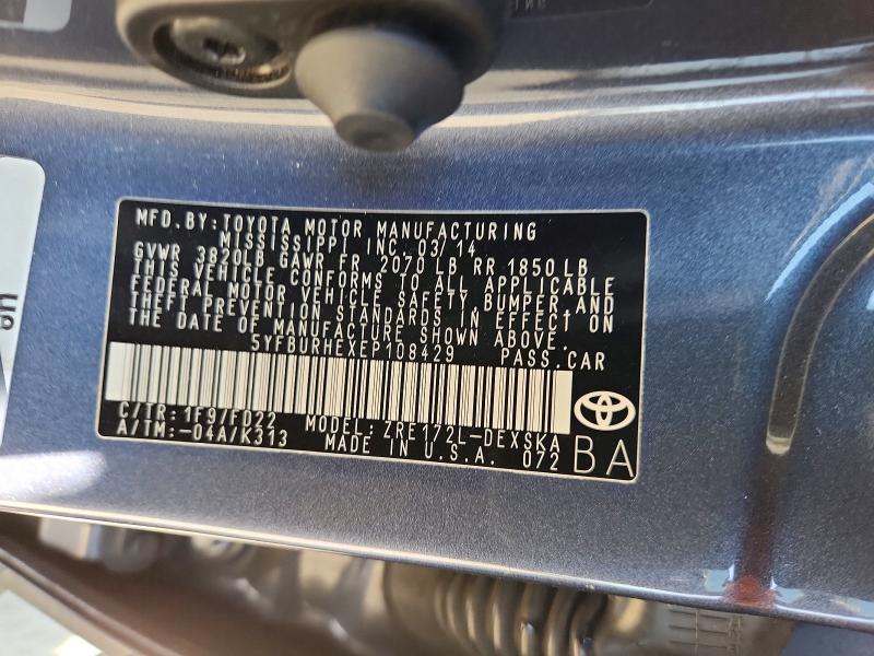 64155616 :رقم المزاد ، 5YFBURHEXEP108429 vin ، 2014 Toyota Corolla مزاد بيع