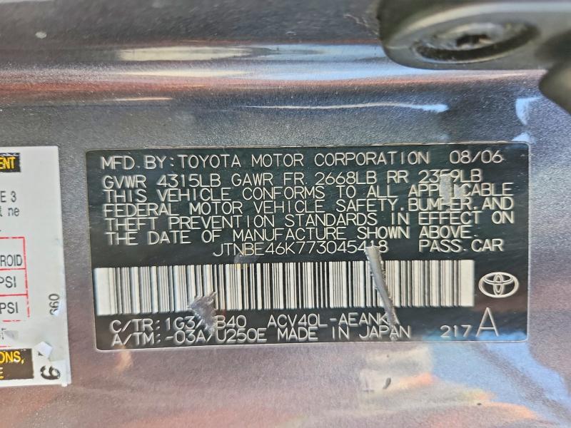 Продаж на аукціоні авто 2007 Toyota Camry, vin: JTNBE46K773045418, номер лоту: 63569456