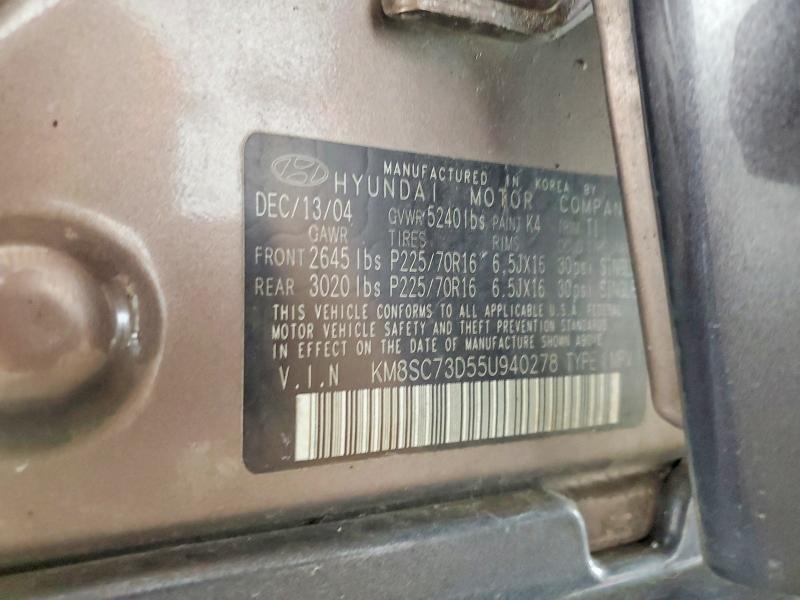 Aukcja sprzedaży 2005 Hyundai Santa Fe, vin: KM8SC73D55U940278, numer aukcji: 64055986