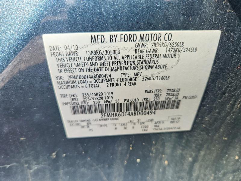 65076466 :رقم المزاد ، 2FMHK6DT4ABD00494 vin ، 2010 Ford Flex مزاد بيع