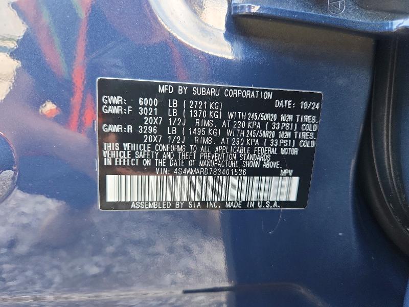 2025 Subaru Ascent მანქანა იყიდება აუქციონზე, vin: 4S4WMARD7S3401536, აუქციონის ნომერი: 64356796