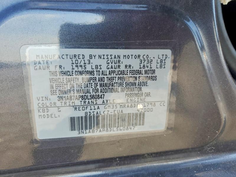 2013 Nissan Sentra მანქანა იყიდება აუქციონზე, vin: 3N1AB7AP8DL560847, აუქციონის ნომერი: 63920676