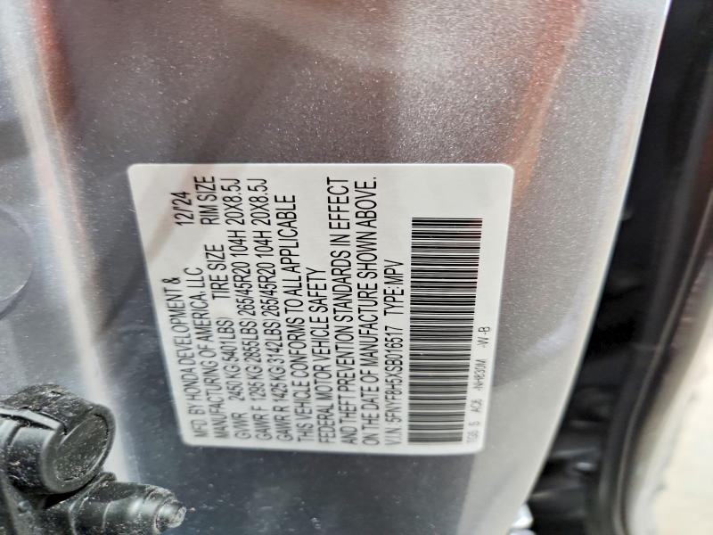 2025 Honda Passport მანქანა იყიდება აუქციონზე, vin: 5FNYF8H5XSB016517, აუქციონის ნომერი: 65599786
