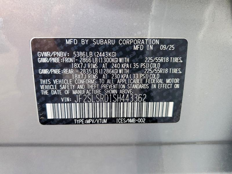 Продаж на аукціоні авто 2025 Subaru Forester, vin: JF2SLSRD1SH443362, номер лоту: 64633276