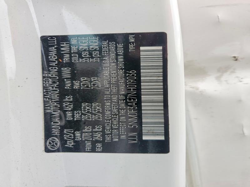 2022 Hyundai Tucson მანქანა იყიდება აუქციონზე, vin: 5NMJF3AE7NH019036, აუქციონის ნომერი: 63871256