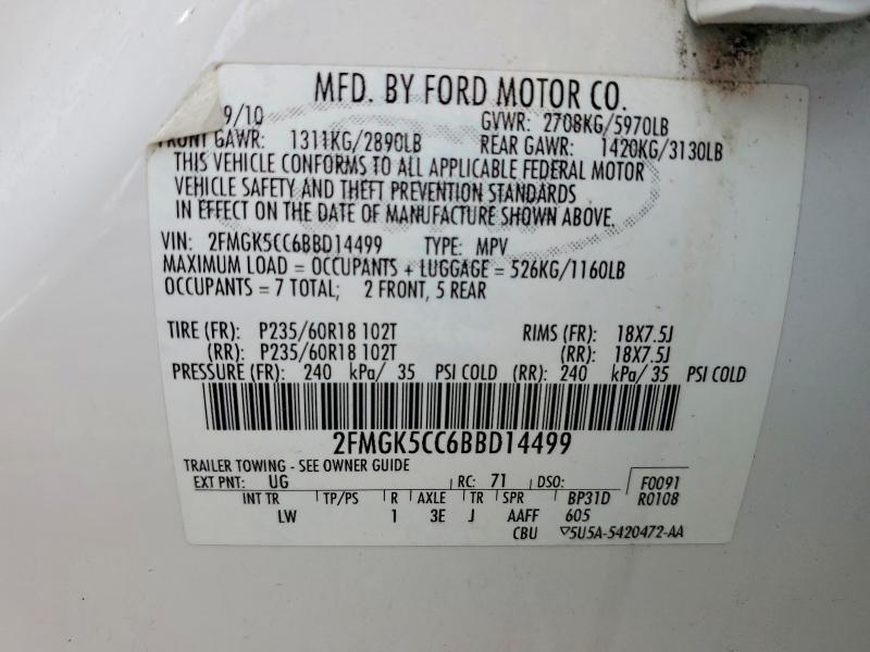 66135406 :رقم المزاد ، 2FMGK5CC6BBD14499 vin ، 2011 Ford Flex مزاد بيع