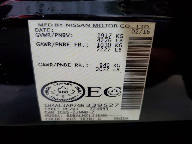65493206 :رقم المزاد ، 1N4AL3AP7GN339527 vin ، 2016 Nissan Altima مزاد بيع
