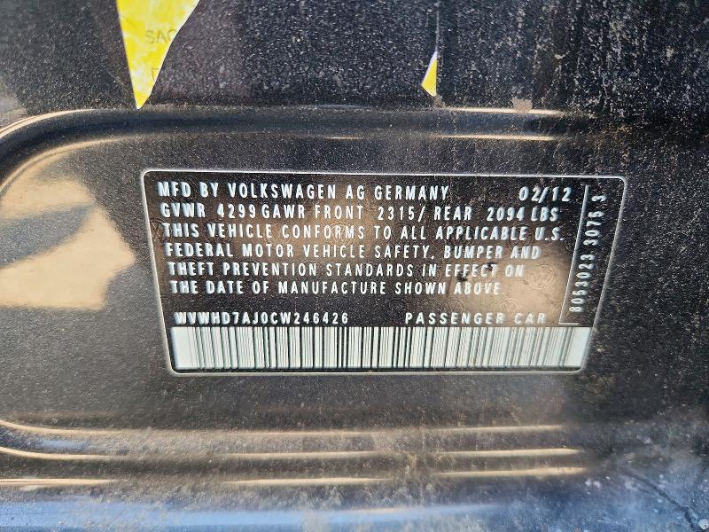 65391246 :رقم المزاد ، WVWHD7AJ0CW246426 vin ، 2012 Volkswagen Gti مزاد بيع