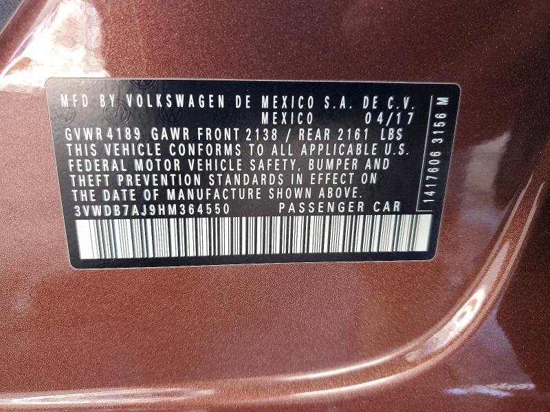 65478166 :رقم المزاد ، 3VWDB7AJ9HM364550 vin ، 2017 Volkswagen Jetta مزاد بيع