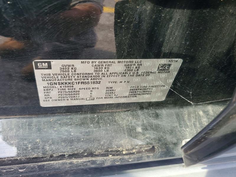 Продаж на аукціоні авто 2015 Chevrolet Suburban, vin: 1GNSKKKC1FR551832, номер лоту: 64901006