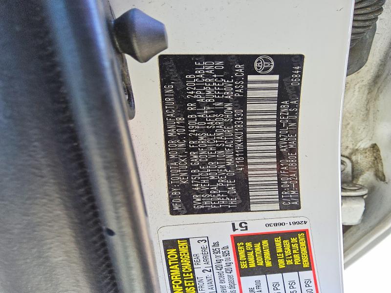 Продажа на аукционе авто 2019 Toyota Camry, vin: 4T1B11HK4KU183430, номер лота: 64689926