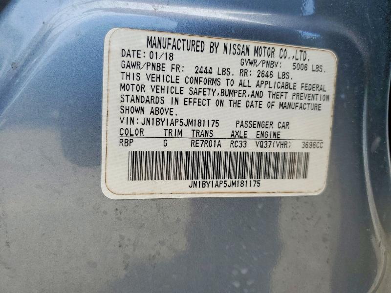 65705556 :رقم المزاد ، JN1BY1AP5JM181175 vin ، 2018 Infiniti Q70 مزاد بيع