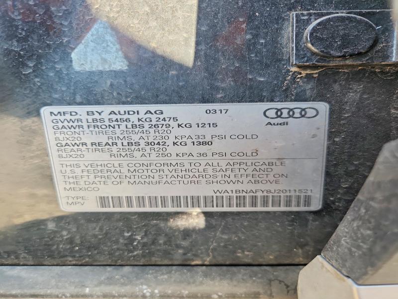 2018 Audi Q5 მანქანა იყიდება აუქციონზე, vin: WA1BNAFY8J2011521, აუქციონის ნომერი: 64287256