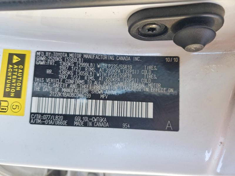 Aukcja sprzedaży 2011 Lexus Rx, vin: 2T2ZK1BA0BC046199, numer aukcji: 65470656