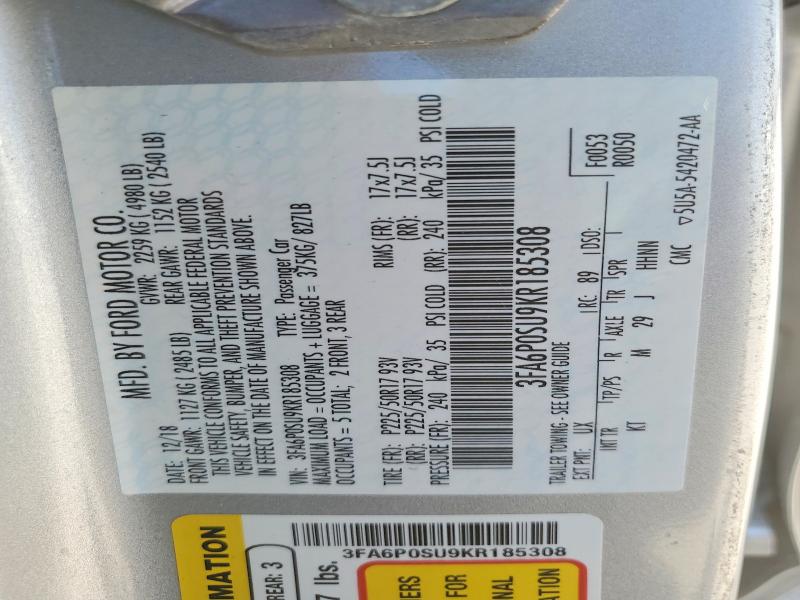 64339876 :رقم المزاد ، 3FA6P0SU9KR185308 vin ، 2019 Ford Fusion مزاد بيع