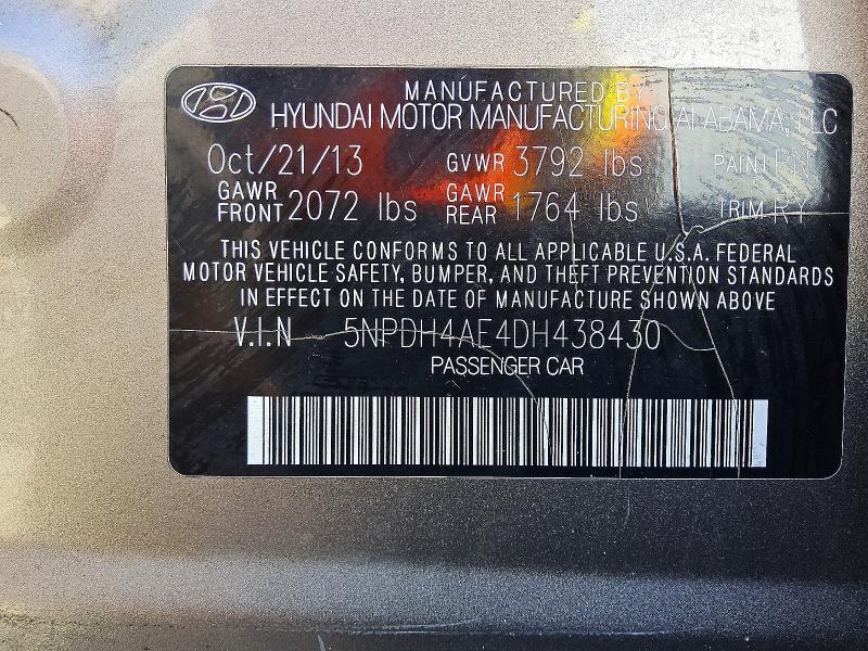 66605276 :رقم المزاد ، 5NPDH4AE4DH438430 vin ، 2013 Hyundai Elantra مزاد بيع