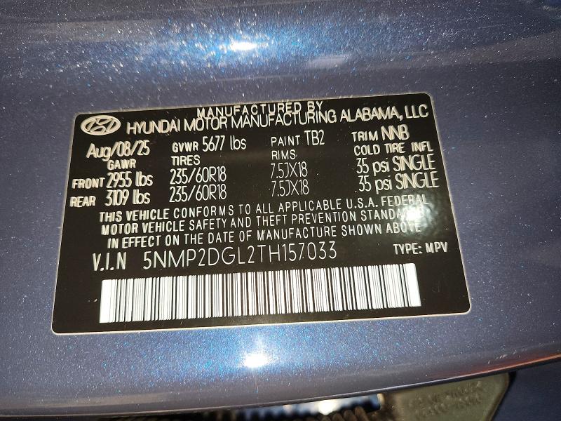 64755756 :رقم المزاد ، 5NMP2DGL2TH157033 vin ، 2026 Hyundai Santa Fe مزاد بيع