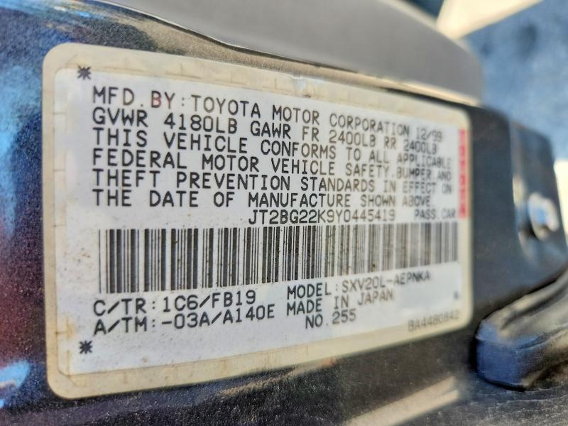 Aukcja sprzedaży 2000 Toyota Camry, vin: JT2BG22K9Y0445419, numer aukcji: 66437606