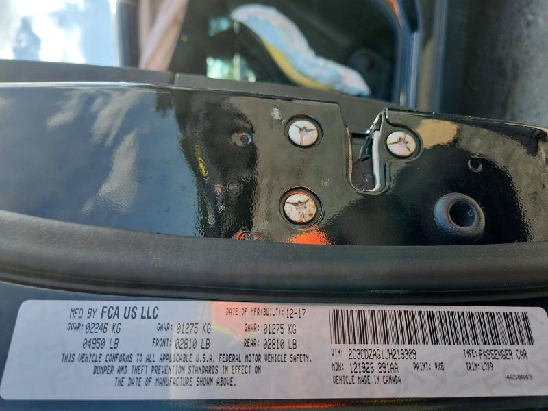 2018 Dodge Challenger მანქანა იყიდება აუქციონზე, vin: 2C3CDZAG1JH219309, აუქციონის ნომერი: 65500786