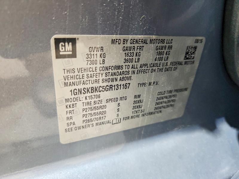 Aukcja sprzedaży 2016 Chevrolet Tahoe, vin: 1GNSKBKC5GR131167, numer aukcji: 64703716