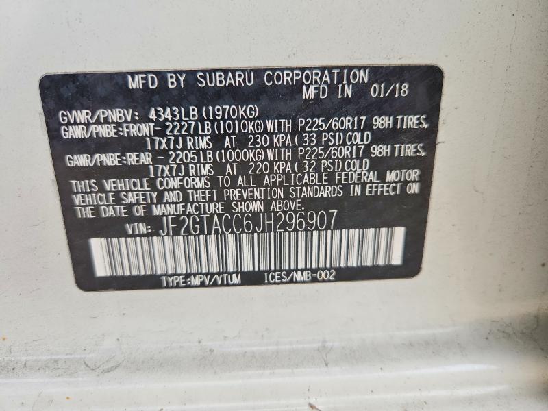 64019366 :رقم المزاد ، JF2GTACC6JH296907 vin ، 2018 Subaru Crosstrek مزاد بيع
