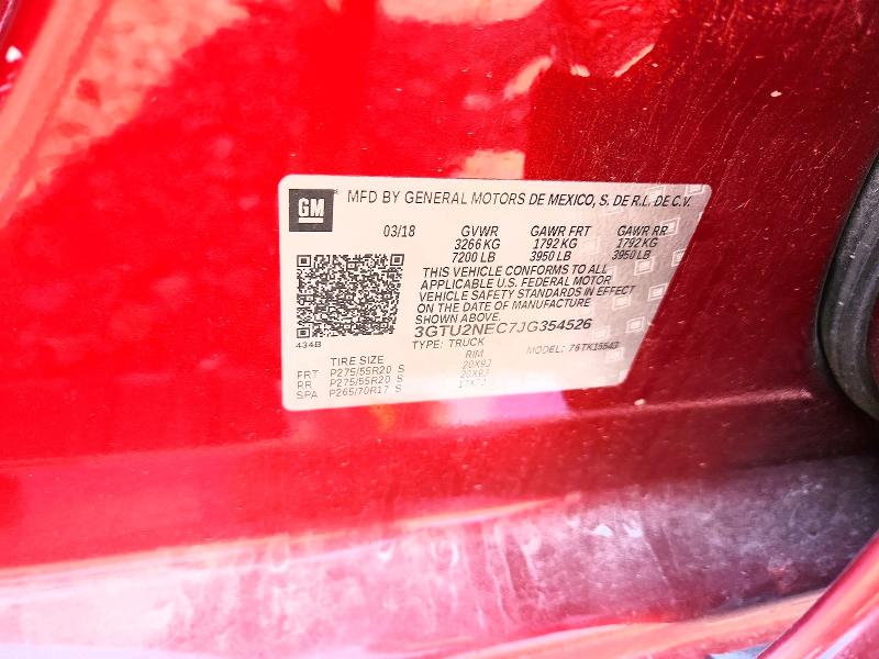 2018 Gmc Sierra მანქანა იყიდება აუქციონზე, vin: 3GTU2NEC7JG354526, აუქციონის ნომერი: 63022166