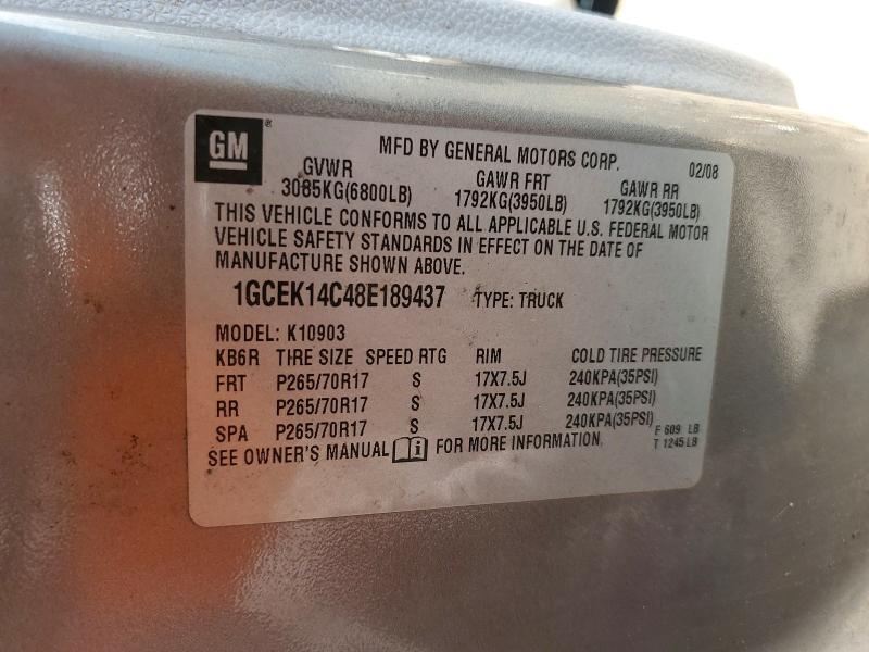 2008 Chevrolet Silverado მანქანა იყიდება აუქციონზე, vin: 1GCEK14C48E189437, აუქციონის ნომერი: 61452836