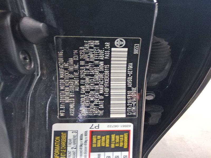2014 Toyota Camry მანქანა იყიდება აუქციონზე, vin: 4T4BF1FKXER398115, აუქციონის ნომერი: 65073086