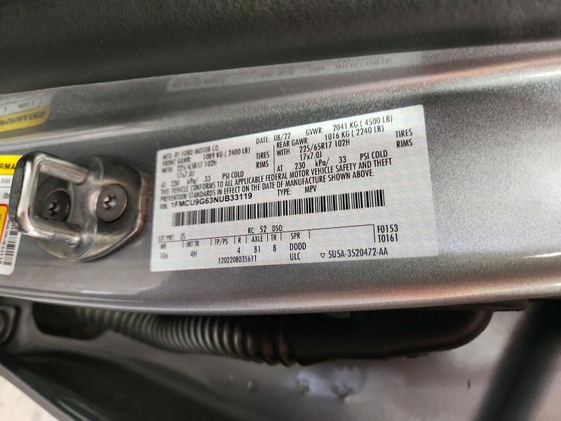 Продажа на аукционе авто 2022 Ford Escape, vin: 1FMCU9G63NUB33119, номер лота: 63540506
