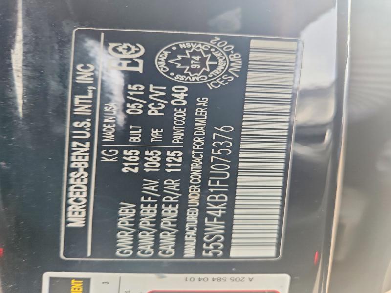 65380026 :رقم المزاد ، 55SWF4KB1FU075376 vin ، 2015 Mercedes-benz C مزاد بيع