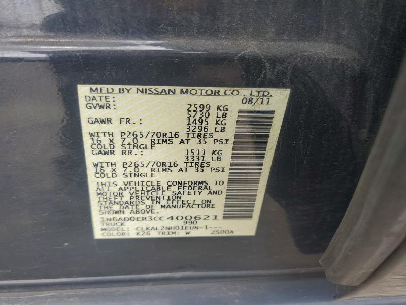 Aukcja sprzedaży 2012 Nissan Frontier, vin: 1N6AD0ER3CC400621, numer aukcji: 66023546