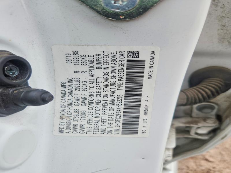 Продаж на аукціоні авто 2019 Honda Civic, vin: 2HGFC2F64KH592205, номер лоту: 63616226