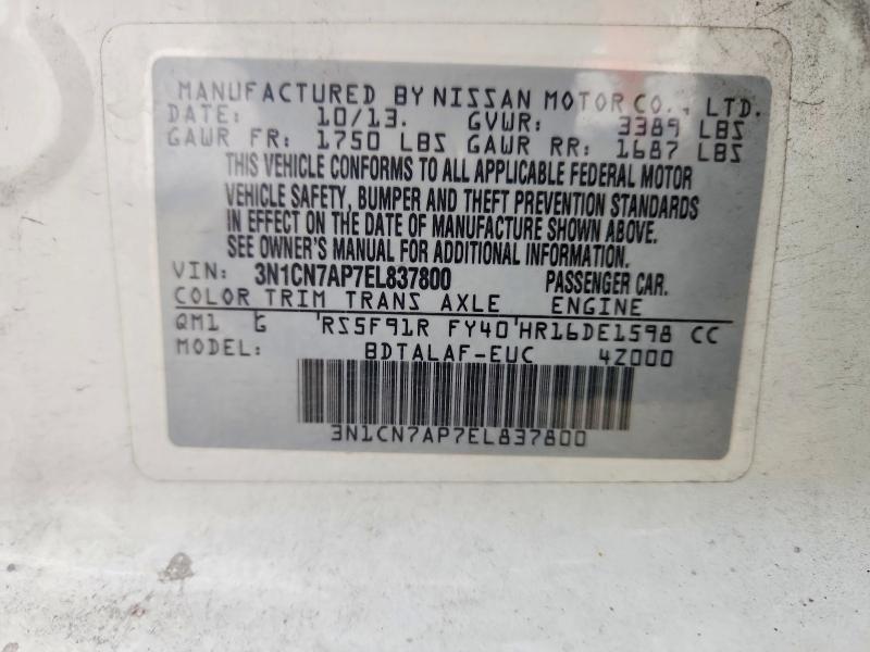 Продаж на аукціоні авто 2014 Nissan Versa, vin: 3N1CN7AP7EL837800, номер лоту: 67345136
