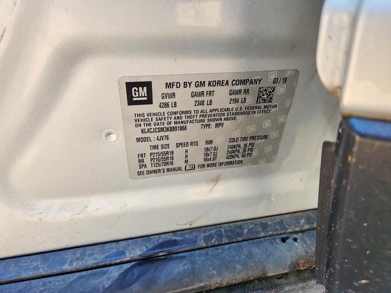 65521876 :رقم المزاد ، KL4CJCSM3KB891866 vin ، 2019 Buick Encore مزاد بيع