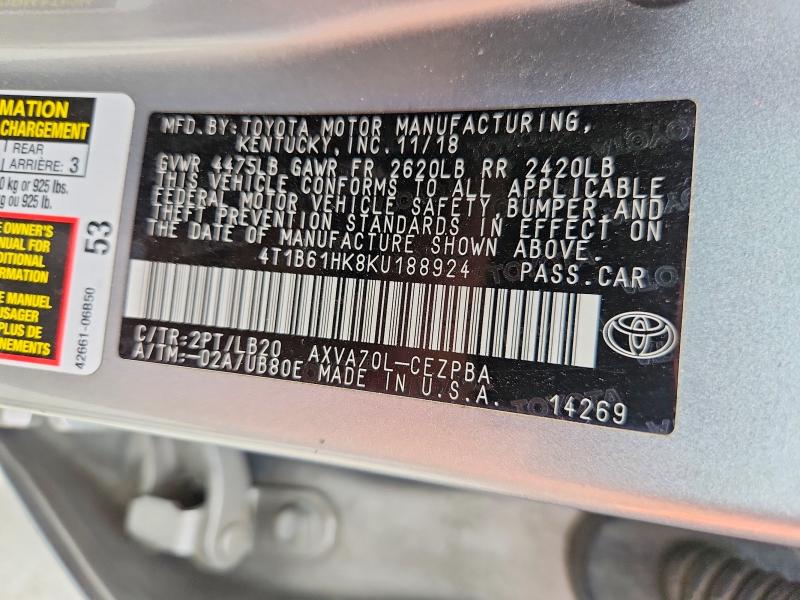 Aukcja sprzedaży 2019 Toyota Camry, vin: 4T1B61HK8KU188924, numer aukcji: 66414696