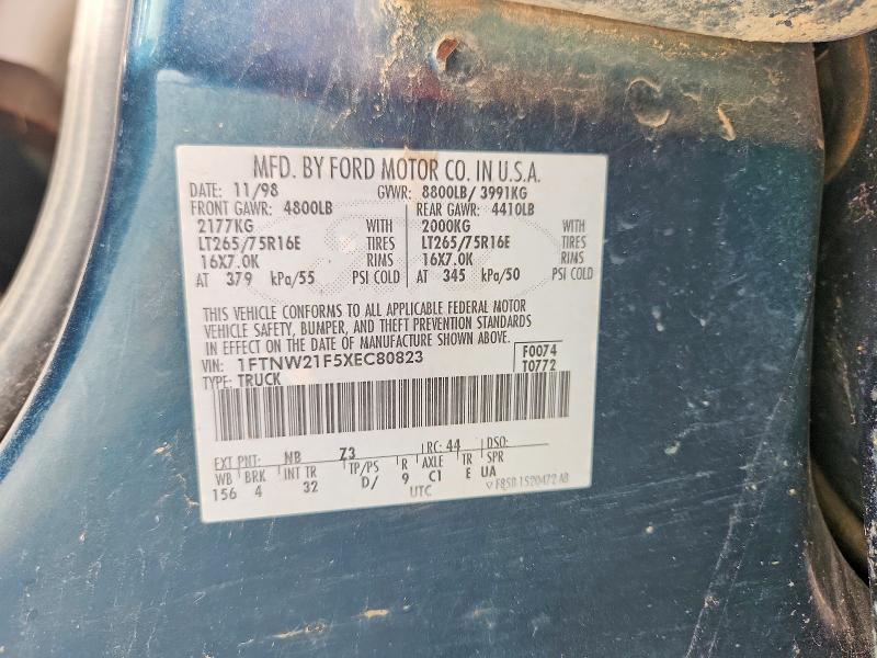 1999 Ford F250 მანქანა იყიდება აუქციონზე, vin: 1FTNW21F5XEC80823, აუქციონის ნომერი: 65456286