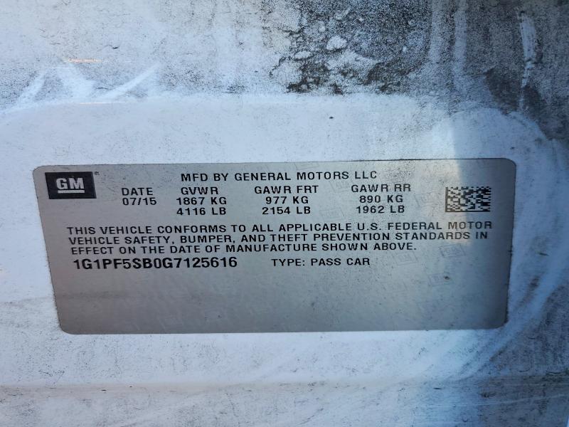 2016 Chevrolet Cruze Limited მანქანა იყიდება აუქციონზე, vin: 1G1PF5SB0G7125616, აუქციონის ნომერი: 63388786