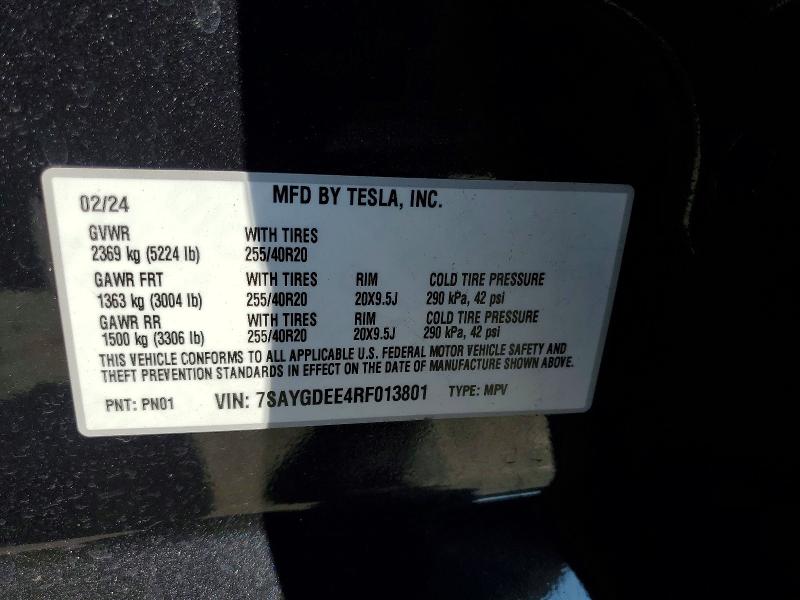64497316 :رقم المزاد ، 7SAYGDEE4RF013801 vin ، 2024 Tesla Model Y مزاد بيع
