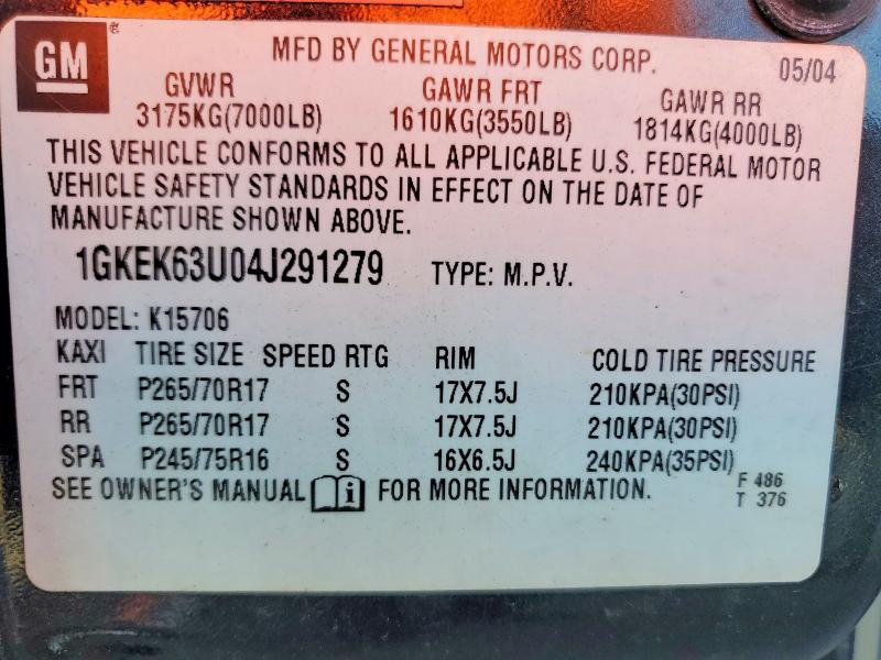Aukcja sprzedaży 2004 Gmc Yukon, vin: 1GKEK63U04J291279, numer aukcji: 65648656