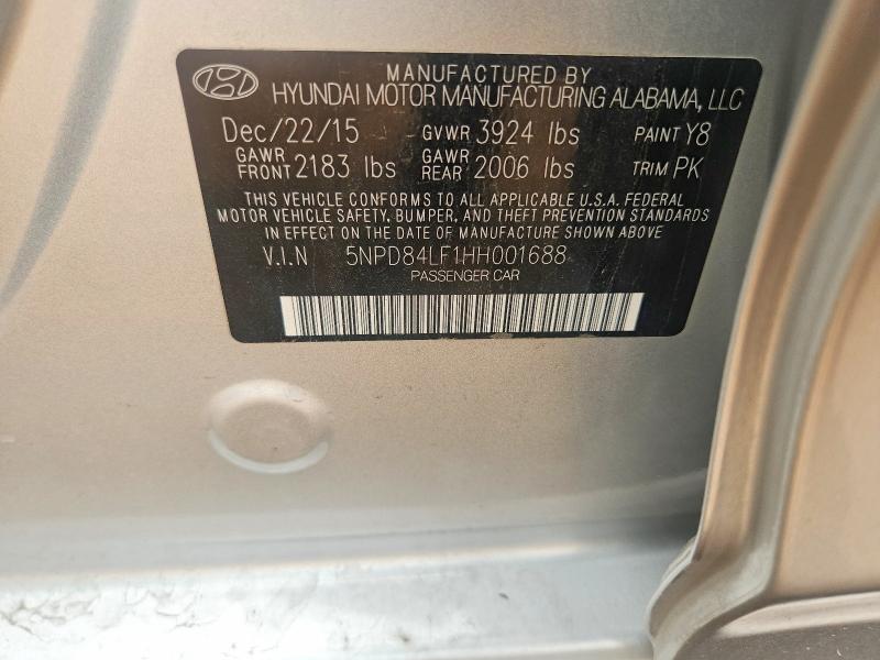 2017 Hyundai Elantra მანქანა იყიდება აუქციონზე, vin: 5NPD84LF1HH001688, აუქციონის ნომერი: 62615266