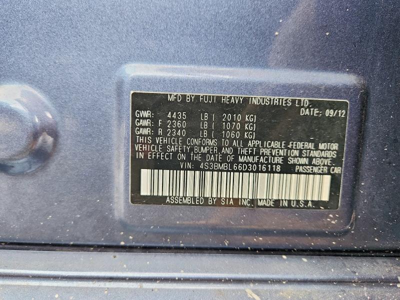 2013 Subaru Legacy მანქანა იყიდება აუქციონზე, vin: 4S3BMBL66D3016118, აუქციონის ნომერი: 63136196